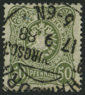 Dt. Reich 44c O, 1887, 50 Pf. Resedagrün, Pracht, Gepr. Zenker, Mi. 32.- - Gebraucht