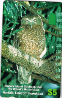 Australie Australia NORFOLK TELECOM Telecarte Phonecard Carte A Trous OWL RAREST BIRD OISEAU HIBOU 5 $ UT  BE - Australie