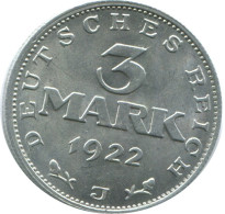 3 MARK 1922 J ALEMANIA Moneda GERMANY #AE440.E.A - 3 Marcos & 3 Reichsmark