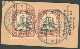 DSWA 28x  Paar BrfStk, 1911, 30 Pf. Dkl`orange/gelbschwarz Auf Chromgelb, Mit Wz., Im Waagerechten Paar Auf Postabschnit - Duits-Zuidwest-Afrika