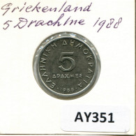 5 DRACHMES 1988 GREECE Coin #AY351.U.A - Greece