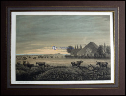 GARDING (Parti Af Marsken Ved Garding), Marschlandschaft In Der Nähe Von Garding Mit Viehherde Und Bauernhaus, Lithograp - Litografía