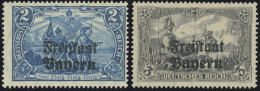 BAYERN 149A,150A *, 1919, 2 M. Dkl`grauultramarin Und 3 M. Violettschwarz, Falzrest, 2 Prachtwerte, Mi. 97.- - Postfris