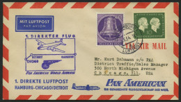 ERST-UND ERÖFFNUNGSFLÜGE 2482 BRIEF, 6.6.54, Hamburg-Chicago, Frankiert Mit Berlin Nr. 105, Prachtbrief - Storia Postale