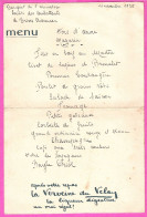 Menu Du Banquet De L'Armistice De La Société Des Combattants De Brives Charensac 11 Nov. 1938 Pub Verveine Velay - Menú