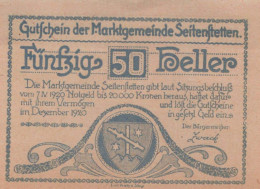 50 HELLER 1920 Stadt SEITENSTETTEN Niedrigeren Österreich Notgeld Papiergeld Banknote #PG672 - [11] Emissions Locales