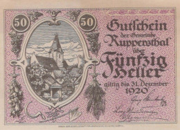 50 HELLER 1920 Stadt ROberenSTHAL Niedrigeren Österreich Notgeld #PE559 - [11] Local Banknote Issues