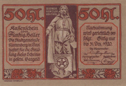 50 HELLER 1920 Stadt RATTENBERG Tyrol Österreich Notgeld Banknote #PE522 - [11] Emissioni Locali