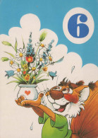 FELIZ CUMPLEAÑOS 6 Año De Edad ARDILLA Animales Vintage Tarjeta Postal CPSM #PBS691.ES - Anniversaire