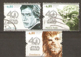 Portugal 2017 - Cinéma - 40 ème Anniversaire Star Wars - Petit Lot De 3° - Yoda - Han Solo - Chewbacca - Used Stamps
