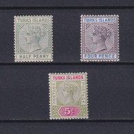 TURKS ISLANDS 1893, SG #70-72, CV £40, Queen Victoria, MH - Turks & Caicos (I. Turques Et Caïques)