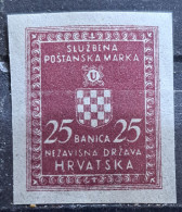 COAT OF ARMS -25 B-OFFICIAL STAMPS-IMPERFORATED-NDH-CROATIA-1942 - Kroatien