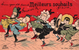 Illustration G. Lion - Meilleurs Souhaits (Bonne Année) Le Cake Walk - Carte P.L. Dos Simple De 1903 - Lion