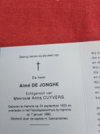 Doodsprentje  Aimé De Jonghe / Hamme 24/9/1925 - 7/1/1995 ( Anna Cuyvers ) - Religion &  Esoterik