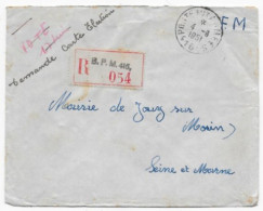 Lettre FM Recommandée B.P.M.416 Càd POSTE AUX ARMEES / 416  1951 - Guerra De Argelia