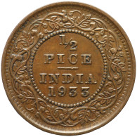 LaZooRo: British India 1/2 Pice 1933 XF - Kolonies