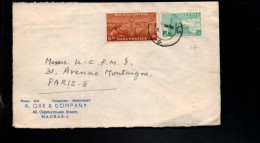 INDE AFFRANCHISSEMENT COMPOSE SUR LETTRE A EN TETE POUR LA FRANCE 1956 - Briefe U. Dokumente