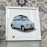 Poster Fiat 500 Bleu Ciel Format 20x20 Cm FIAT 500 Affiche Décoration - Voitures