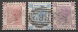 1880 - HONG KONG (CHINA) - YVERT N° 29/31 OBLITERES - FILIGRANE CC - COTE =  110 EUR - Gebraucht