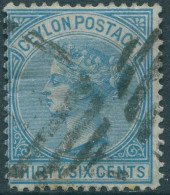 Ceylon 1872 SG129 36c Blue QV FU (amd) - Sri Lanka (Ceylan) (1948-...)