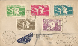 OCEANIE - GENERAL COLONIES - 19 FR. FRANKING (Yv. #50 TO Y. #54) ON REGISTERED AIR COVER FROM PAPEETE  TO THE USA - 1950 - Brieven En Documenten