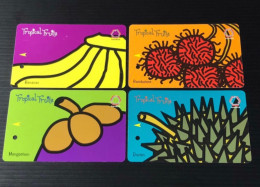 Singapore SMRT TransitLink Metro Train Subway Ticket Card, Tropical Fruits, Set Of 4 Used Cards - Singapore