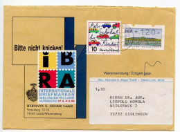 Germany 1998 Cover; Lorch To Esslingen; Stamps - 120pf. ATM/Frama & 10c. Traffic Safety; 1999 IBRA Exhibition Label - Brieven En Documenten