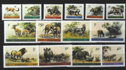 1980-Tanzania (MNH=**) Serie 14 Valori Animali Della Savana Leone Rinoceronte El - Tanzania