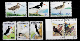 1977/98-Faeroer (MNH=**) 3 Serie 8 Valori Uccelli - Färöer Inseln