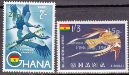 1959-Ghana (MNH=**) Posta Aerea S.2v."Uccelli" Soprastampati Nuova Moneta - Ghana (1957-...)