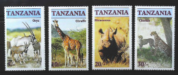 1986-Tanzania (MNH=**) Serie 4 Valori Giraffa Rinoceronte Leopardo Orice - Tanzanie