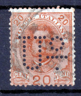 1891 Circa PERFIN U. O/- Su Umberto I Effigie C.20 Usato, Raro Ma Dente Corto - Afgestempeld