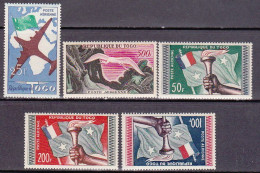 1959-Togo (MNH=**) Posta Aerea S.5v."Torcia,bandiera,aereo,uccello"cat.Yvert Eur - Togo (1960-...)