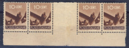 1946-Italia (MNH=**) Striscia Di Quattro Del 10c.Democratica Con Interspazio Di  - 1946-60: Nuovi