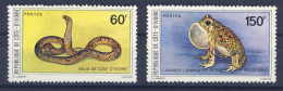 1980-Costa D'Avorio (MNH=**) Serie 2 Valori Serpente,rana - Costa De Marfil (1960-...)