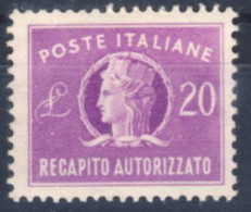 1949/52-Italia (MNH=**) Recapito Autorizzato L.20 Filigrana Ruota Alata - 1946-60: Nuovi