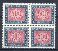 1979-Italia (MNH=**) Segnatasse L.500 In Quartina Con Filigrana Stelle Centrato - 1946-60: Nuovi