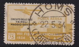 1934-Tripolitania (O=used) Posta Aerea 75c. Circuito Delle Oasi Con Annullo Di F - Tripolitaine
