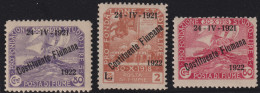 1922-Fiume (MLH=*) Tre Valori (60c.+80c.+L.2) Costituente Fiumana - Fiume