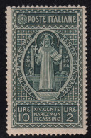 1929-Italia (MNH=**) Alto Valore L.10+2 Della Serie Montecassino - Nuovi