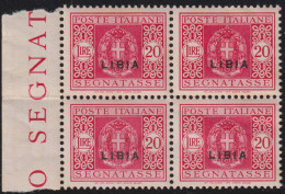 1934-Libia (MNH=**) Quartina Alto Valore Segnatasse L. 20 (24) - Libia
