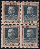 1927-Italia (MNH=**) Quartina 50c. Tipo Giubileo (218) - Mint/hinged