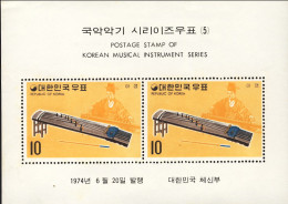 1974-Corea Del Sud (MNH=**) Foglietto 2 Valori "Strumenti Musicali Coreani" - Korea, South