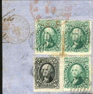 1861-U.S.A. (F=on Piece) Tre 10c. + 12c. Washington Signed A.Diena, All Stamps P - 1861-65 Confederate States