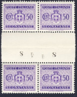 1945-Italia (MNH=**) Intera Quartina Segnatasse 50c.violetto Senza Filigrana Con - Neufs