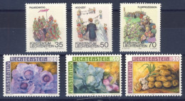 1986-Liechtenstein (MNH=**) 2 Serie 6 Valori Tradizioni,frutti Dei Campi - Neufs