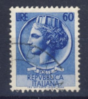 1953-Italia (O=used) L.60 Turrita Filigrana Ruota Alata - 1946-60: Ungebraucht