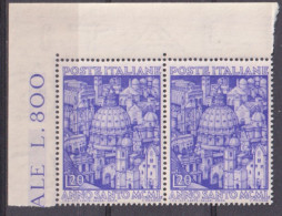 1950-Italia (MNH=**) Coppia L.20 Anno Santo Bordo Di Foglio - 1946-60: Nieuw/plakker