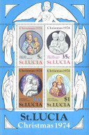 1974-St.Lucia (MNH=**) Foglietto S.4v."Natale Quadri" - St.Lucie (1979-...)
