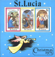 1975-St.Lucia (MNH=**) Foglietto S.3v."Natale Quadri" - St.Lucie (1979-...)